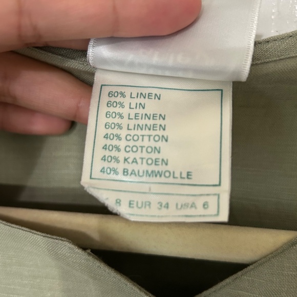 Vintage Laura Ashley Sage Green Linen Cotton Blend Pleated Dress - Picture 8 of 8